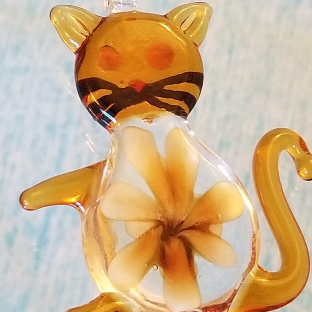 NWT Amber Colored Glass Kitty Cat Pendant 2" - Picture 7 of 8